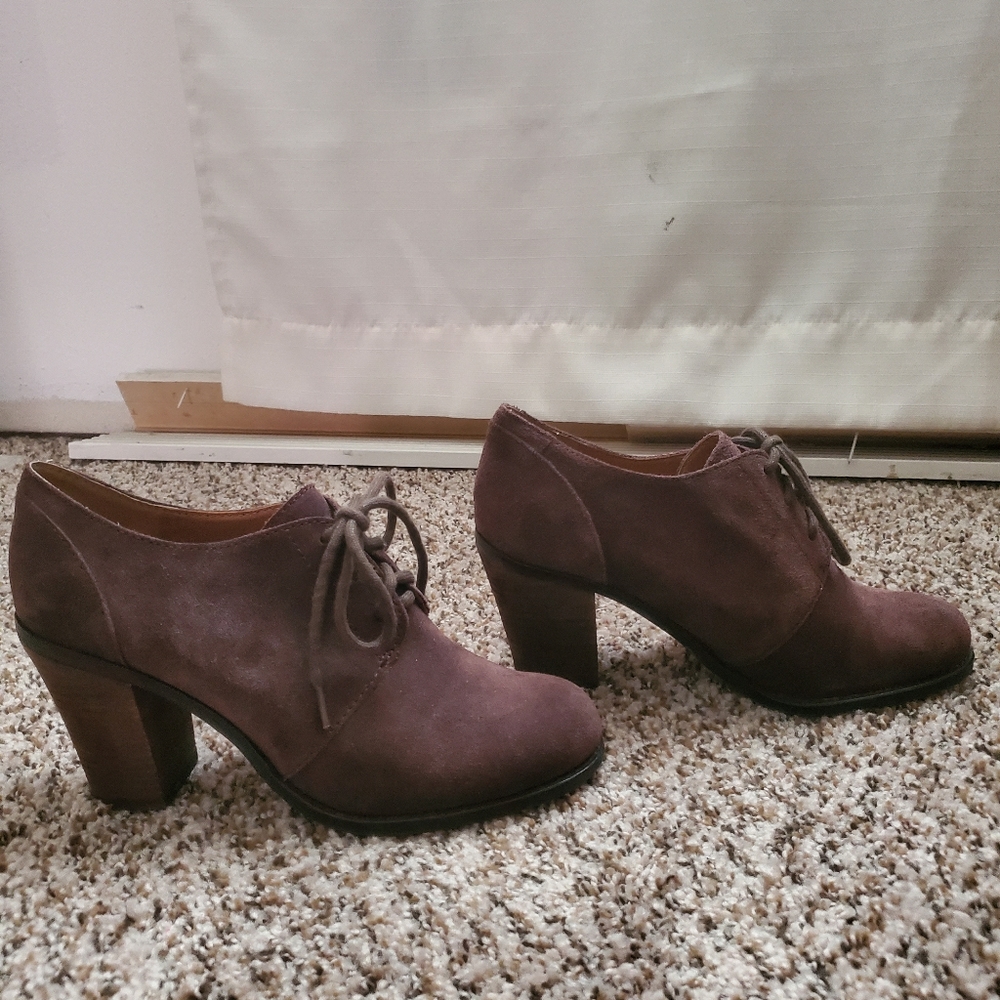 Brown suede lace-up booties size 8.5